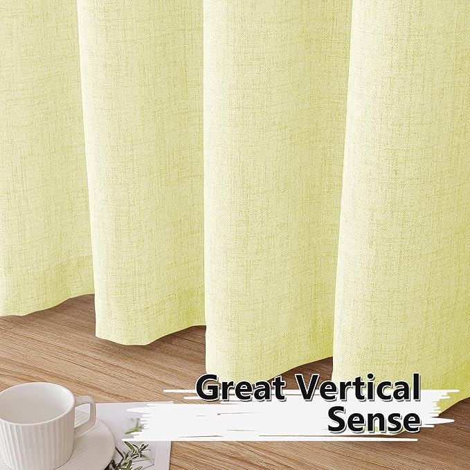 Tollpiz Short Linen Curtain Bedroom Rod Pocket Semi Sheer Curtains Burlap Light Filtering Thick Linen Drape for Living Room, 38 x 54 inches Long, Cream Yellow, Set of 2 Panels