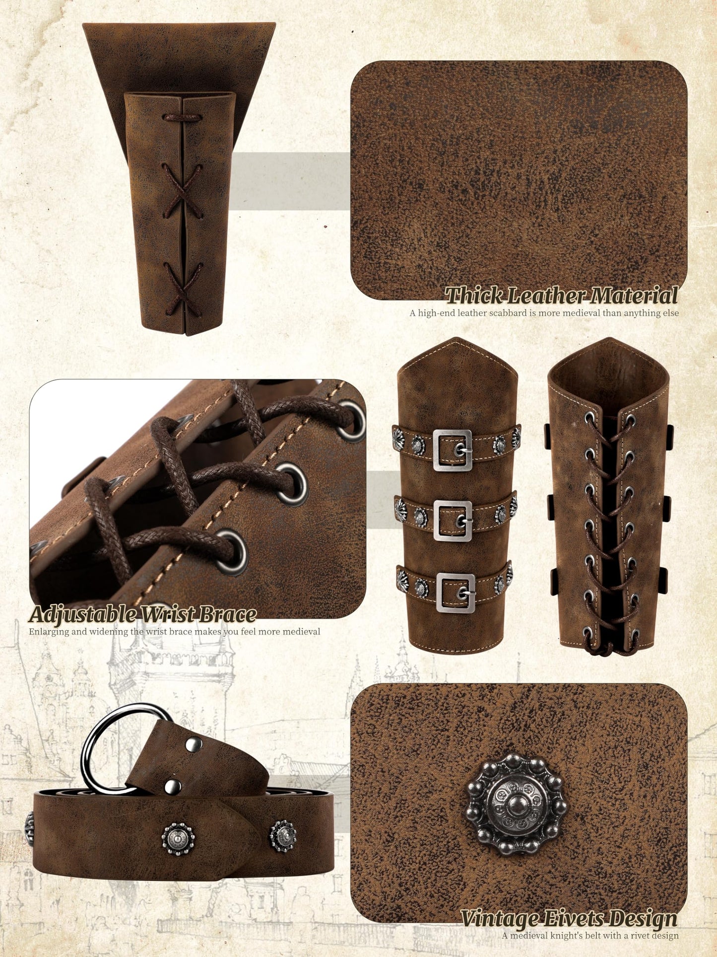 FancyFun Renaissance Costume Men, Medieval Costume Men Renaissance Outfit Viking Shirt Pants Halloween Belt Accessories