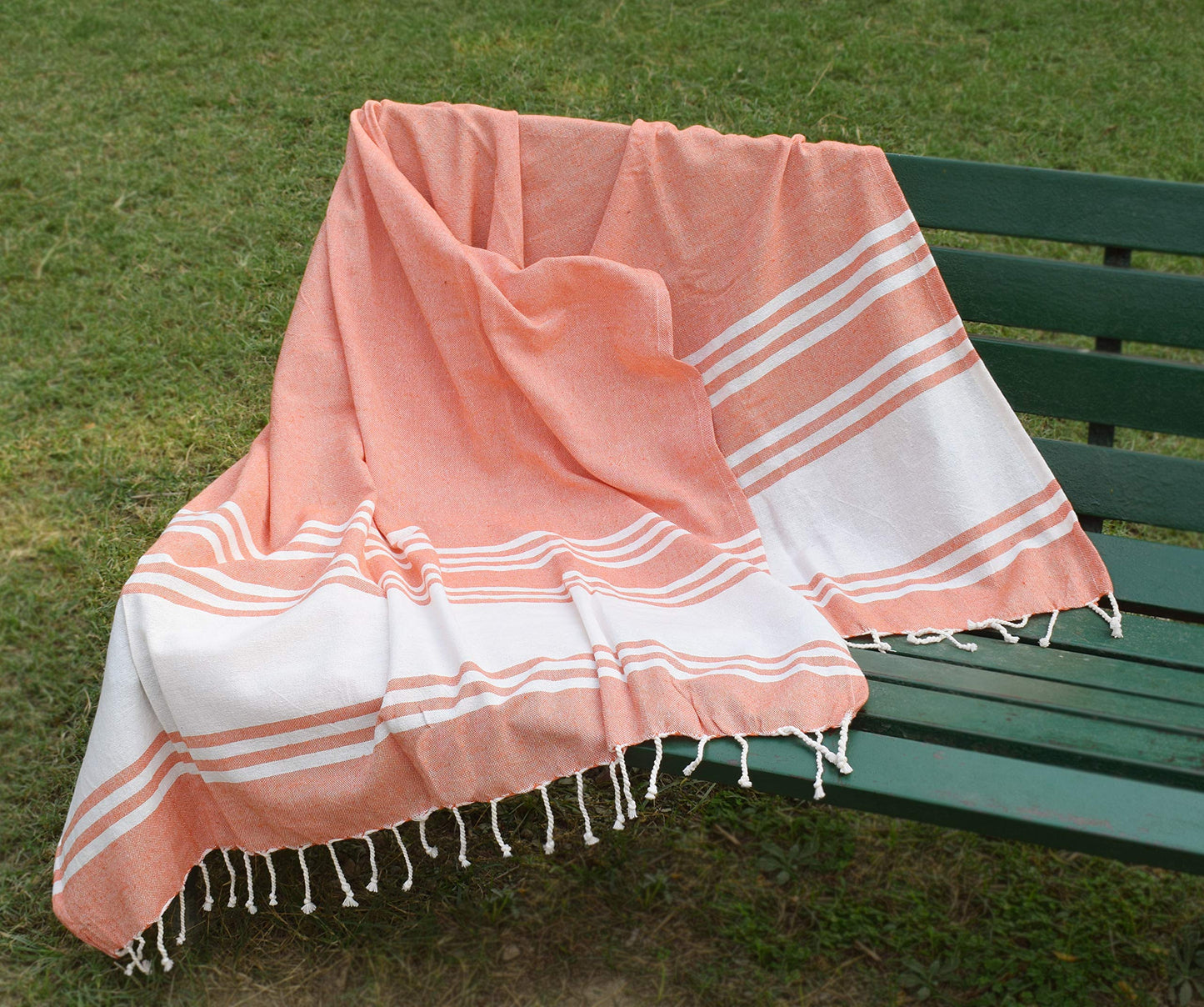 Goroly Home Cotton Turkish Peshtemal Beach Towel, Extra Large, Thin Quick Dry Sand Free Pool & Swim Towel, Bathing Blanket, Travel Essentials, (Orange, 36x71 Inches)