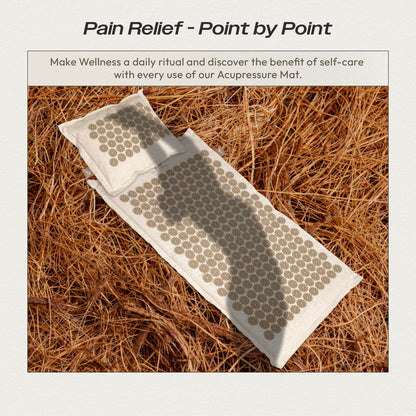 Acupressure Mat & Pillow Set with Hot/Cold Gel Pack for Back and Neck Pain Relief, Sciatica and Pressure Point Aches - Ideal Acupuncture Mat for Sleeping Aid & Workout Recovery (Natural Linen)
