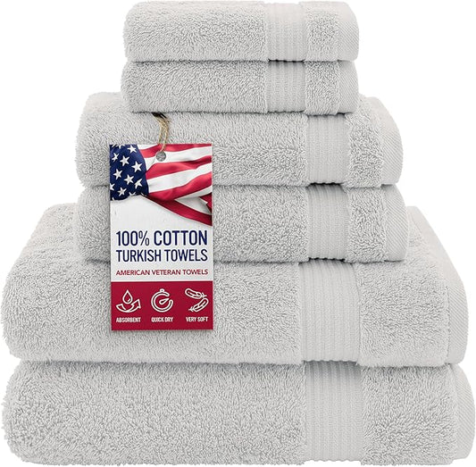 American Veteran Towel, 100% Cotton Turkish 6 Piece Towel Set, Luxury Towels
