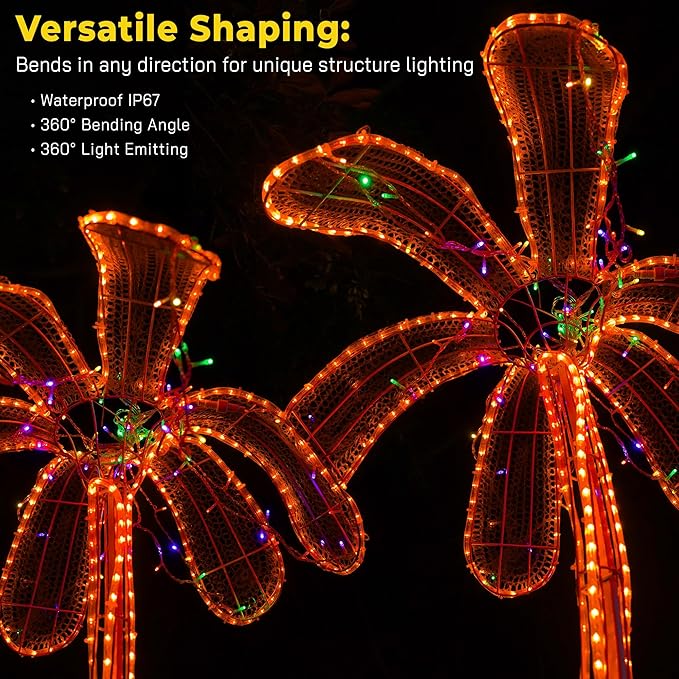 WYZworks 1116LEDs 100ft LED Outside Rope Lights, Outdoor ETL Certified Waterproof Permanent 360 Degree Light Emitting, Flexible Tube, Connectable, Christmas Palm Tree Exterior Landscape, Orange