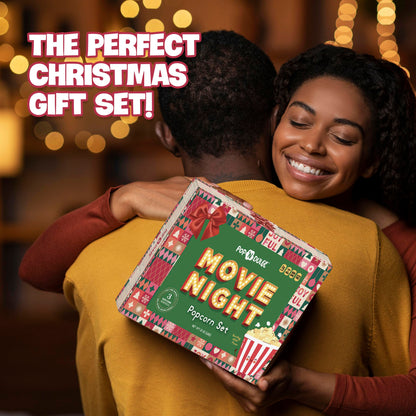 Movie Night Christmas Gifts - Holiday Popcorn Gift Baskets Gift Sets - 5 Non-GMO Gourmet Kernels and 5 Popcorn Flavoring - Perfect Family Gifts ideas for Adults, Couples, Parties, Holidays, or Movie Lovers - 10 Pack