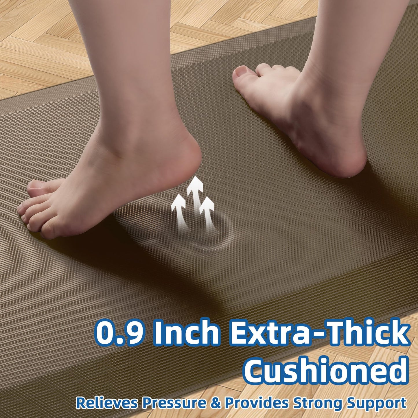 Anti Fatigue Kitchen Mats for Floor, Brown 9/10 Extra Thick Cushioned Standing Desk Mat, Comfort Memory Foam Ergonomic Kitchen Rugs and Mats Non-Slip Waterproof for Office, Kitchen, Sink, 20" x 32"