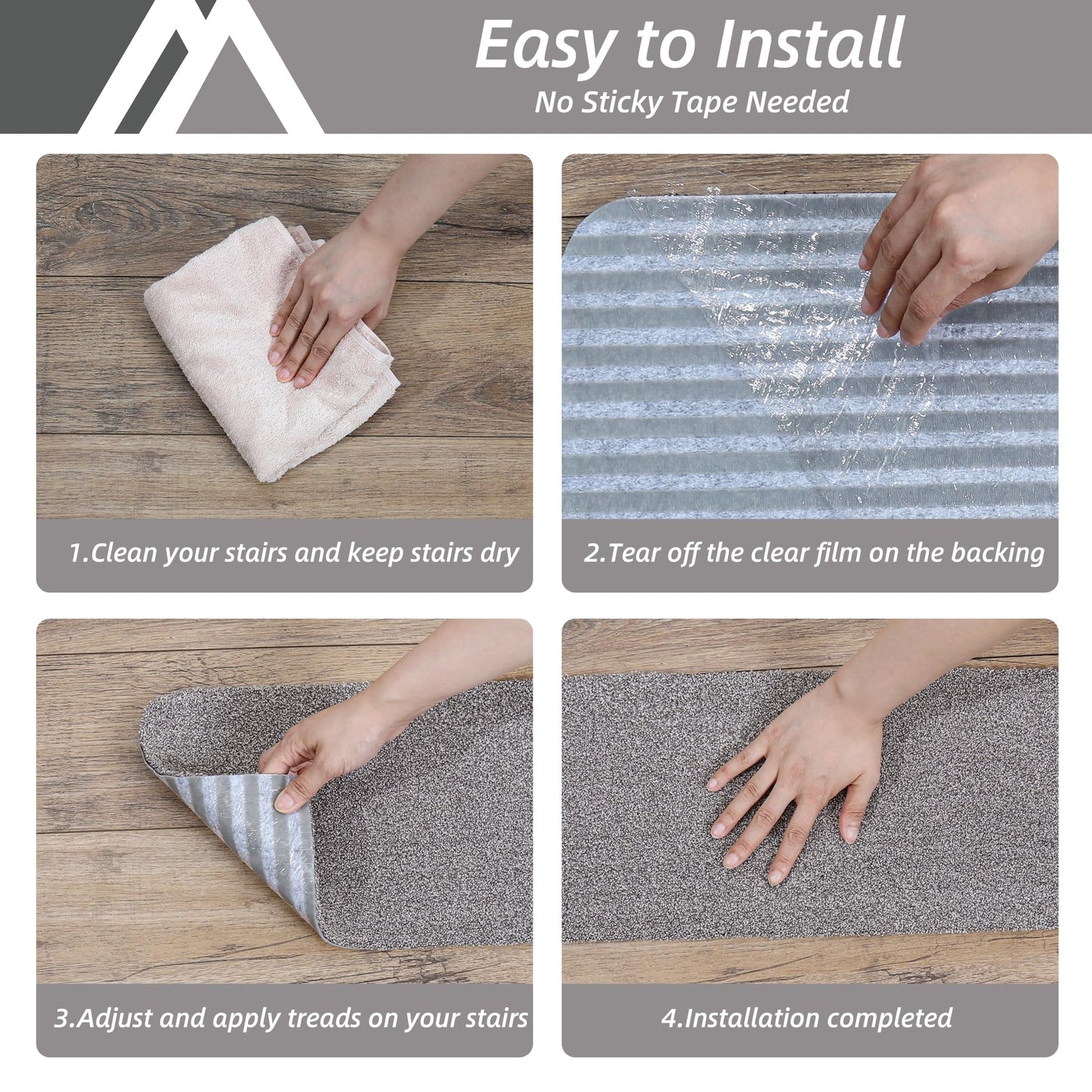 COSY HOMEER Stair Treads Non-Slip Carpet Mat 28inX9in Indoor Stair Runners for Wooden Steps, Stair Rugs for Kids and Dogs, 100% Polyester TPE Backing 10pcs,Grey,Protect Floor