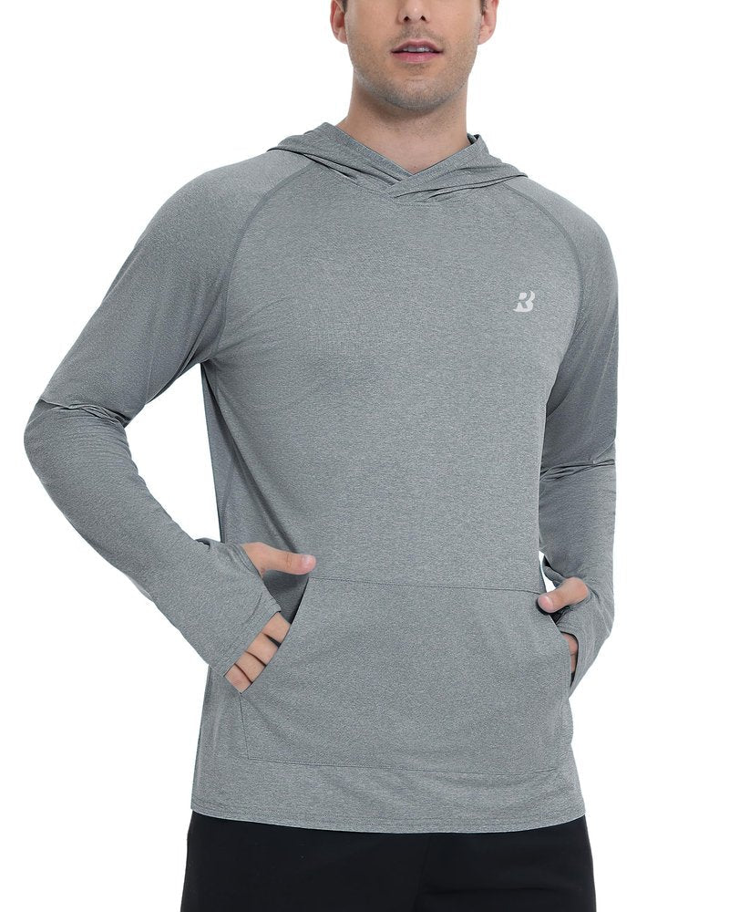 Roadbox UPF 50+ Mens Sun Hoodie, Long Sleeve UV Protection Fishing Shirt with Pocket, Outdoor Running Athletic Rash Guard