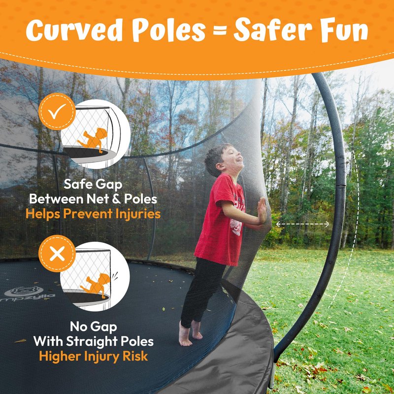 JUMPZYLLA Trampoline Outdoor 8FT 10FT 12FT 14FT 15FT 16FT with Enclosure and Ladder, ASTM Approved Recreational Trampoline for Kids and Adults, Anti-Rust Coated Frame (Yellow, 10FT)