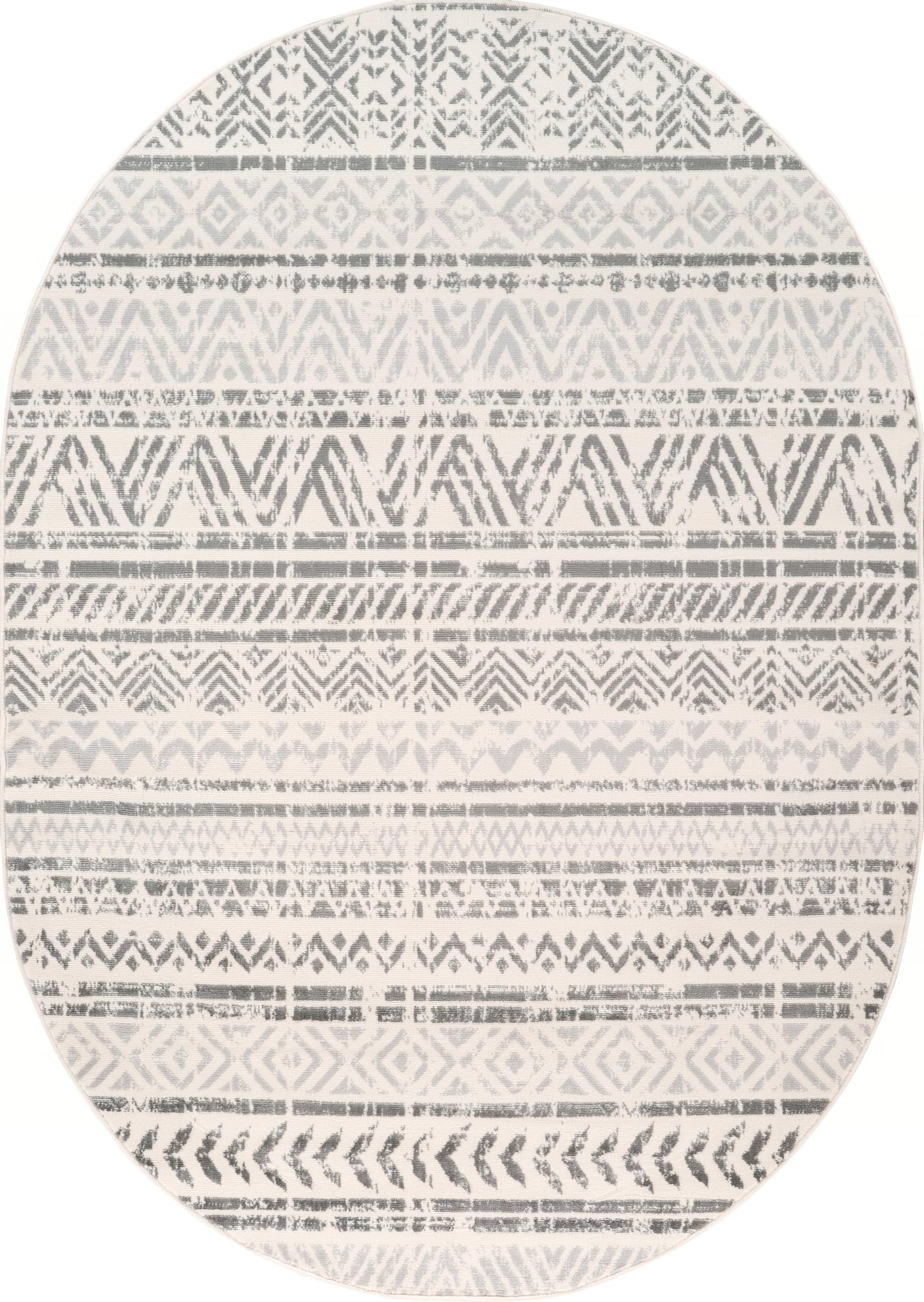 Rugshop Geometric Boho Oval Rug – Gray Tribal Pattern, Perfect for Dining Room, Living Room, 5' x 7' Oval