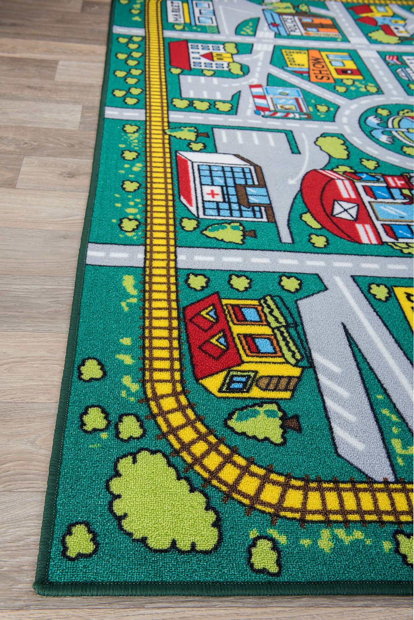 Rugshop Kids Educational Learning City Life Road Non Skid (Non Slip) Area Rug 3'3" x 4'7" Green
