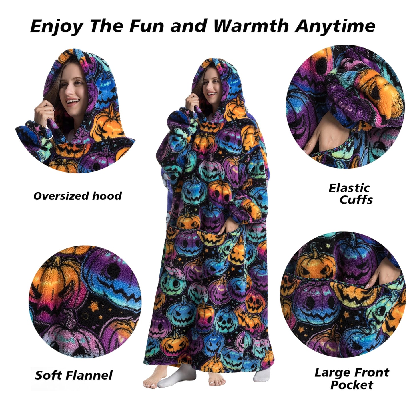 Capecage Blanket Hoodie, Long Hooded Blanket Sweatshirt as Birthday Gifts for Women Men, Long Wearable Blanket for Men Women,Pumpkin Hoodie Blankets for Women Men