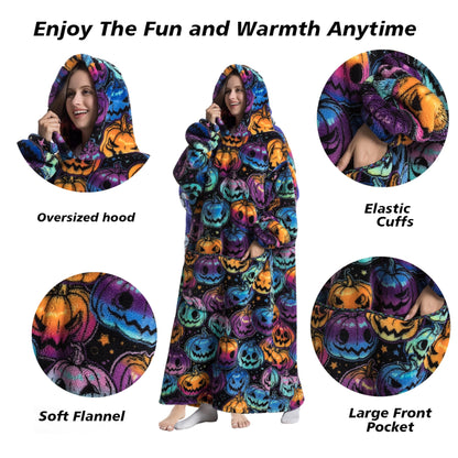 Capecage Blanket Hoodie, Long Hooded Blanket Sweatshirt as Birthday Gifts for Women Men, Long Wearable Blanket for Men Women,Pumpkin Hoodie Blankets for Women Men
