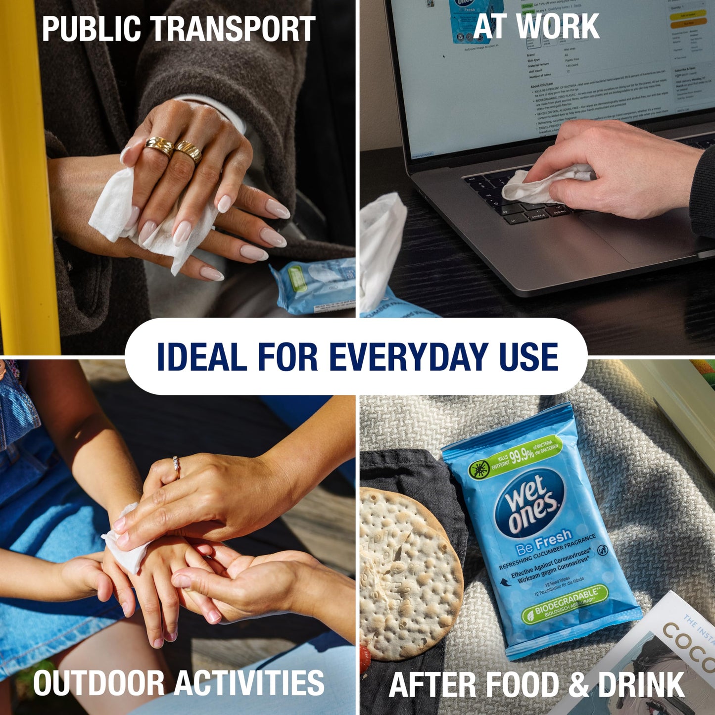 Wet Ones – Be Fresh – Plastic Free Antibacterial Pocket Size Hand Wipes - 144 wipes – 12 packs x 12 wipes