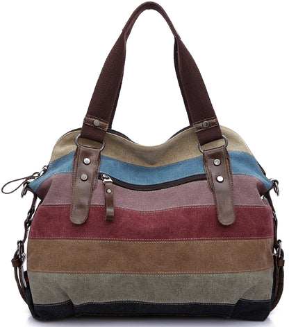 FreeMaster Women's Canvas Multi-Color Hobos Shoulder Bag Tote Handbag (Multi-Color-A)