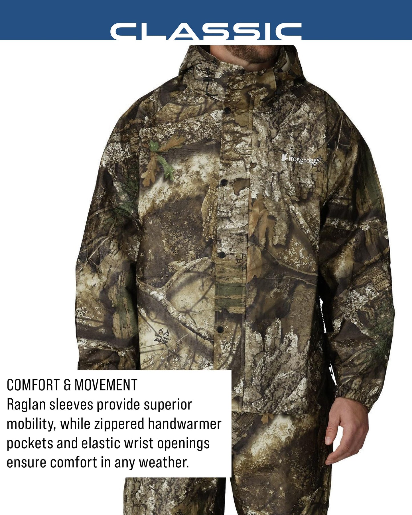 FROGG TOGGS Men's Classic Pro Action Waterproof Breathable Rain Jacket, Realtree APX, Large