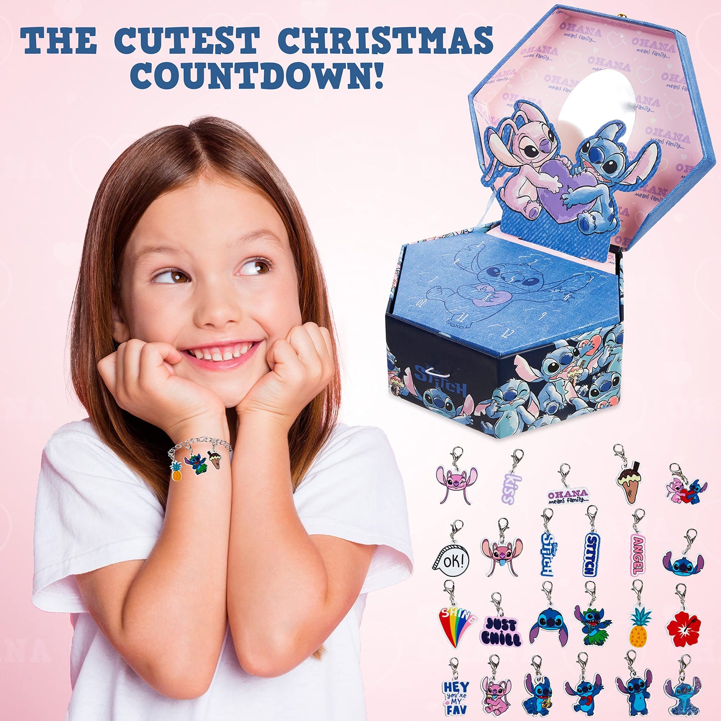 Disney Stitch Advent Calendar 2025 for Kids Teens DIY Fill Your Own Wall Hanging or Jewellery Charm Bracelet Christmas Countdown Calendar Stitch Gifts (Blue Stitch Jewellery)