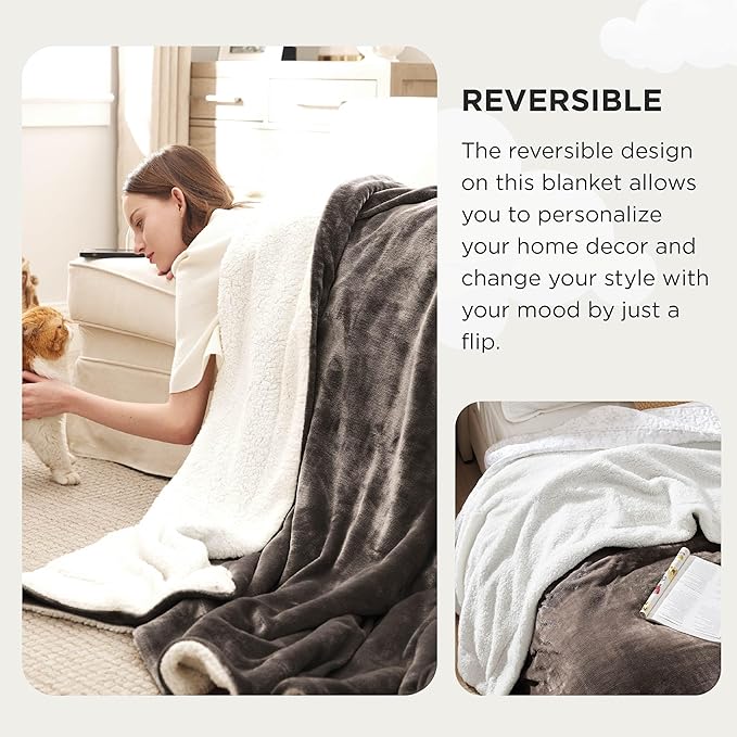 Bedsure GentleSoft Sherpa Fleece Oversized Cal King Blankets for Bed - Thick and Warm Throw for Men, Soft Fuzzy Plush Large Blanket for Winter, Brown, 112x98 Inches