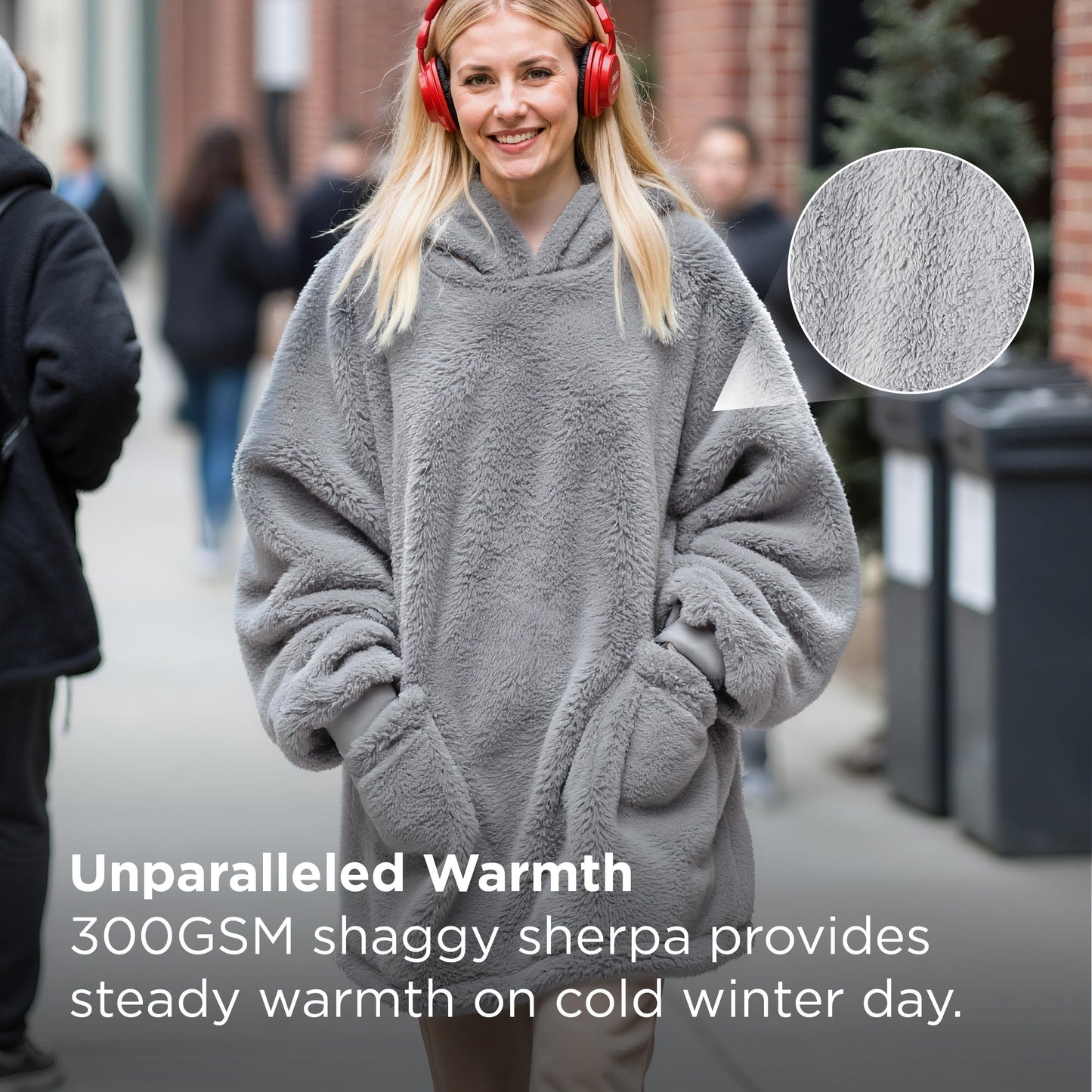 Bedsure Wearable Blanket Hoodies, Christmas Gifts for Women, Wife, Girlfriend, Warm Cozy Birthday Gifts for Her, Wife, Soft Fluffy Sweatshirt, Oversized Hooded Blankets With Sleeves, Grey