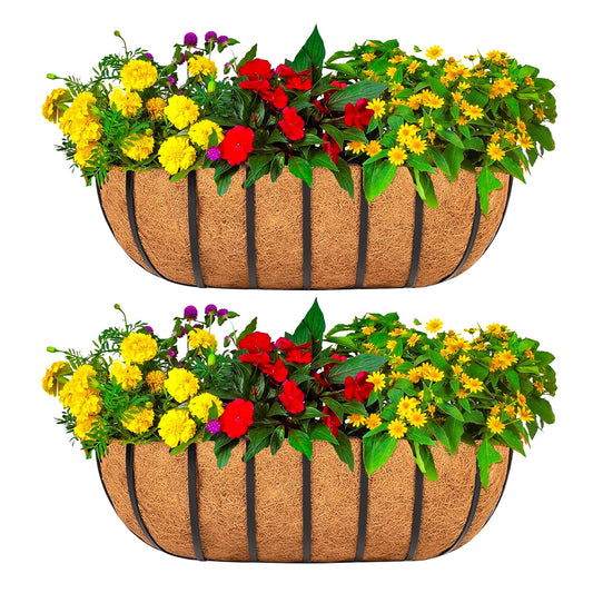 GYATSOCYG 36 Inch Window Baskets with Coconut Liner Outdoor Wall Planter for Plants Long Window Flower Box for Porch Fence Patio Outdoor（2 Pack）
