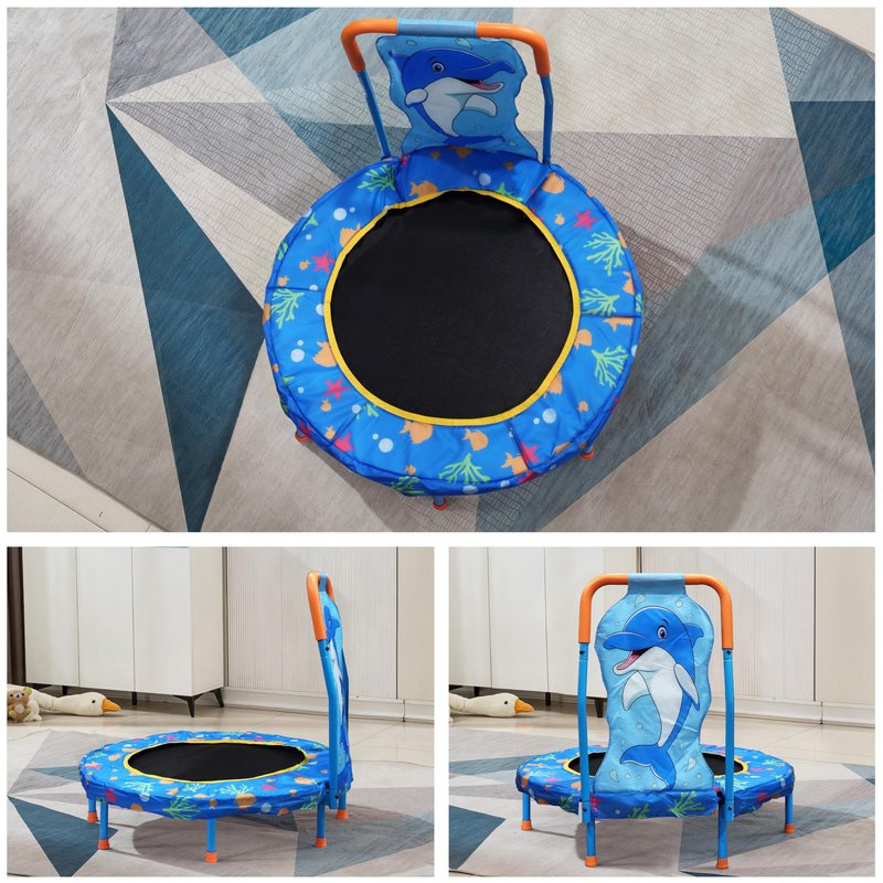 Maotifeys No-Gap 36" Mini Trampoline Toddler Trampolines with Handle for Kids, 36 inch Indoor Garden Small Kid Trampoline Baby Trampolines with Super Safe Cover for Toddlers Ages 2 to 5, Dolphin