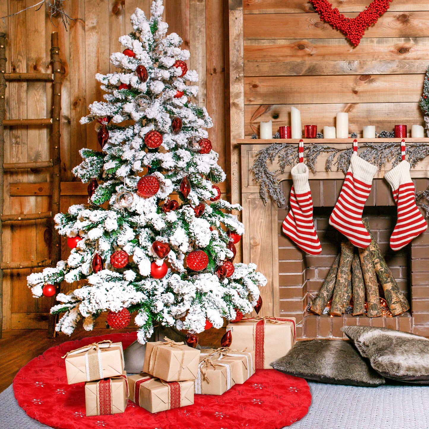 Christmas Tree Skirt - 36 Inches Large Red Tree Skirt with High - End Soft Faux Fur Tree Skirt for Christmas Decorations Indoor Outdoor - Red