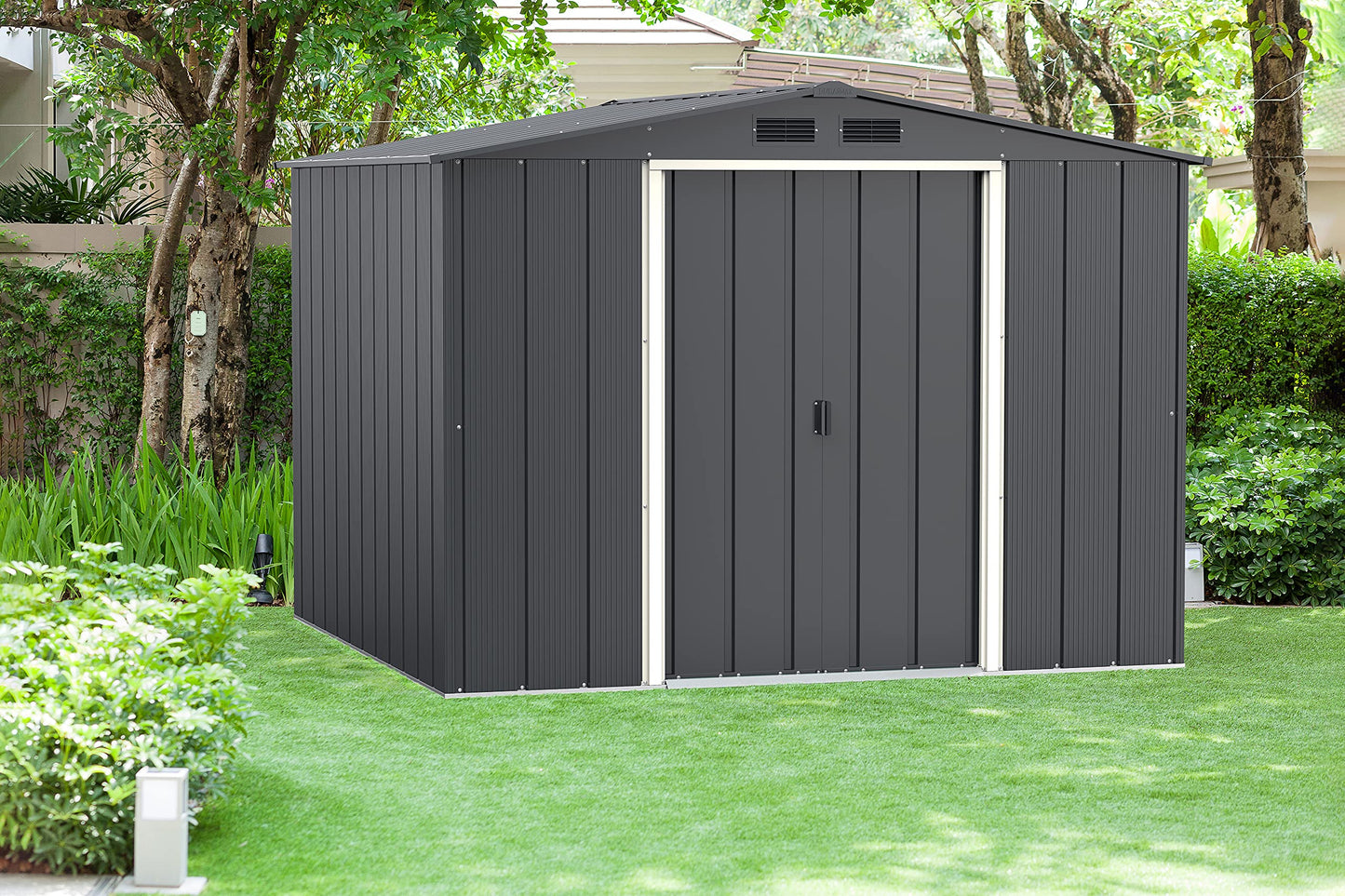 Duramax ECO 8 x 8 (6.35 m2) Metal Garden Storage Shed, Hot-Dipped Galvanized Metal Garden Shed, Tool Storage Shed, Strong Reinforced Roof Structure, Maintenance-Free Metal Shed, Anthracite