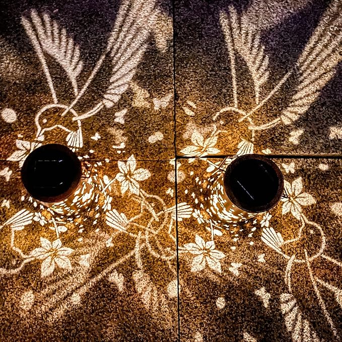 2 Pack Solar Lanterns Outdoor Waterproof Hummingbirds Birthday Gifts for Women Mom Grandma Garden Decor Metal Hanging LED Decorative Light for Patio Yard Lawn Backyard Front Porch Gardening Gifts