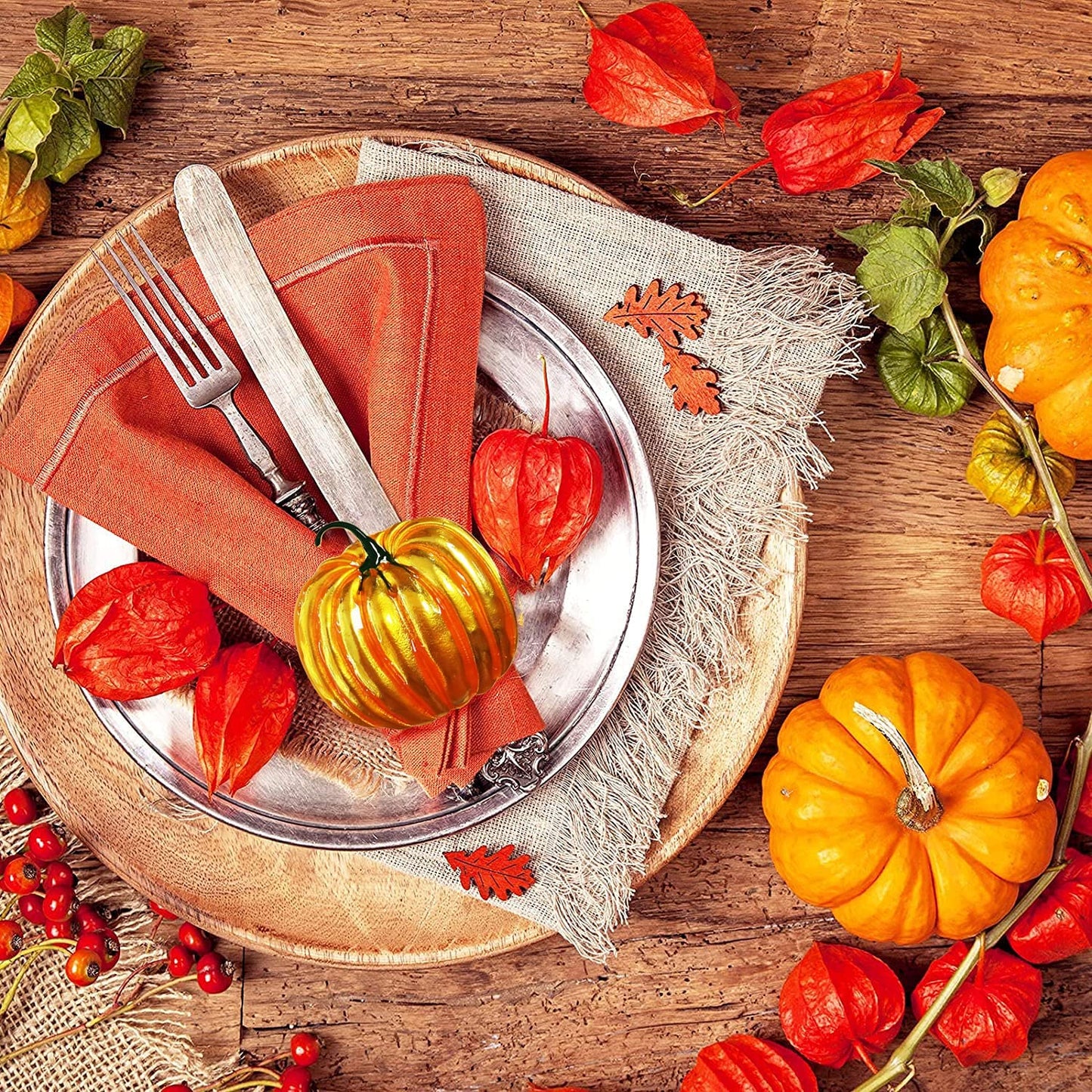 Getfitsoo Thanksgiving Pumpkin Napkin Rings Set of 6, Halloween Napkin Holder, Metal Napkin Rings for Family Gatherings Holiday Party Home Kitchen Dinner Table Setting (Pumpkin)