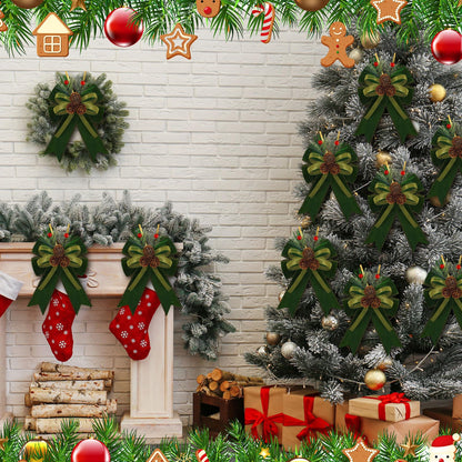 Syhood 6 Pcs Christmas Bows with Pine Cones Pine Needles Xmas Velvet Bows Sage Green Ribbon Christmas Tree Wreath Decoration for Xmas Parties Indoor Outdoor Crafts DIY Decor