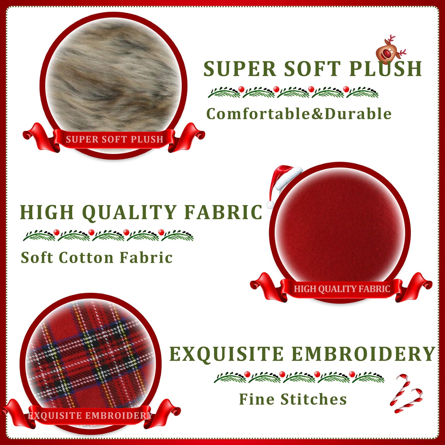 WEWILL 19'' 3 PCS Buffalo Plaid Christmas Stocking Decoration with Faux Fur Cuff Themed with Xmas Holiday Party Fireplace Decor Gifts for Family