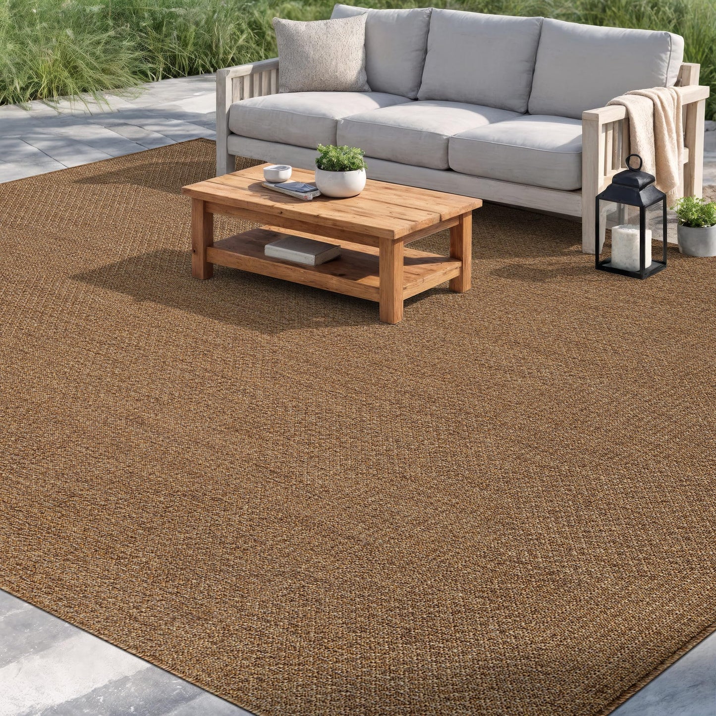 Rugshop Diamond Grid Indoor Outdoor Flat Woven Area Rug,Natural Jute-Style,Easy-Care Patio Rug for Backyard Porch Deck Balcony, 6'6" x 9' Sand/Natural