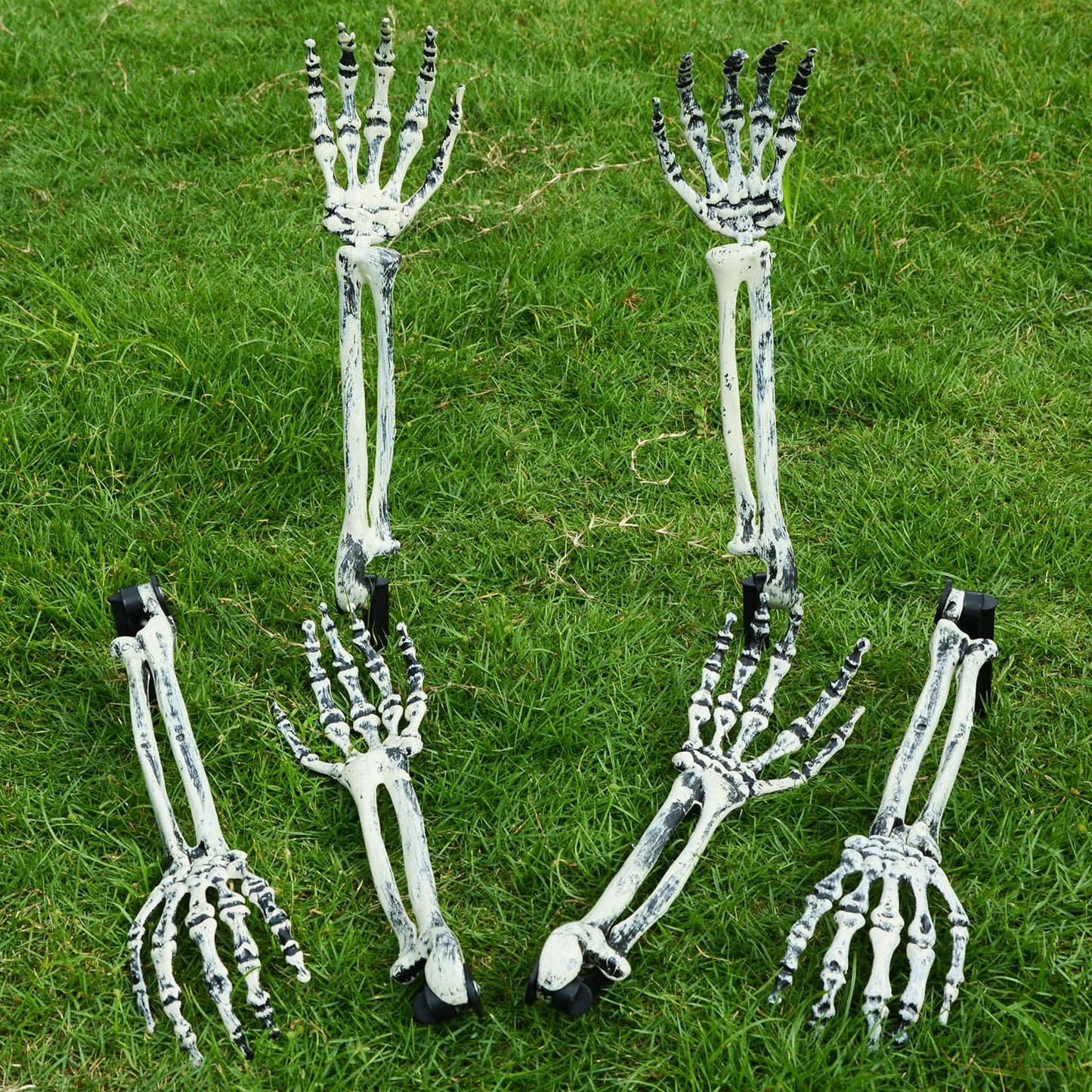 AOFOX Halloween Realistic Skeleton Stakes Zombie Ghost Arm Stake Severed Plastic Skeleton Hands Yard Signs for Lawn Stakes Garden Halloween Props Decoration (6 Pcs White&Black)