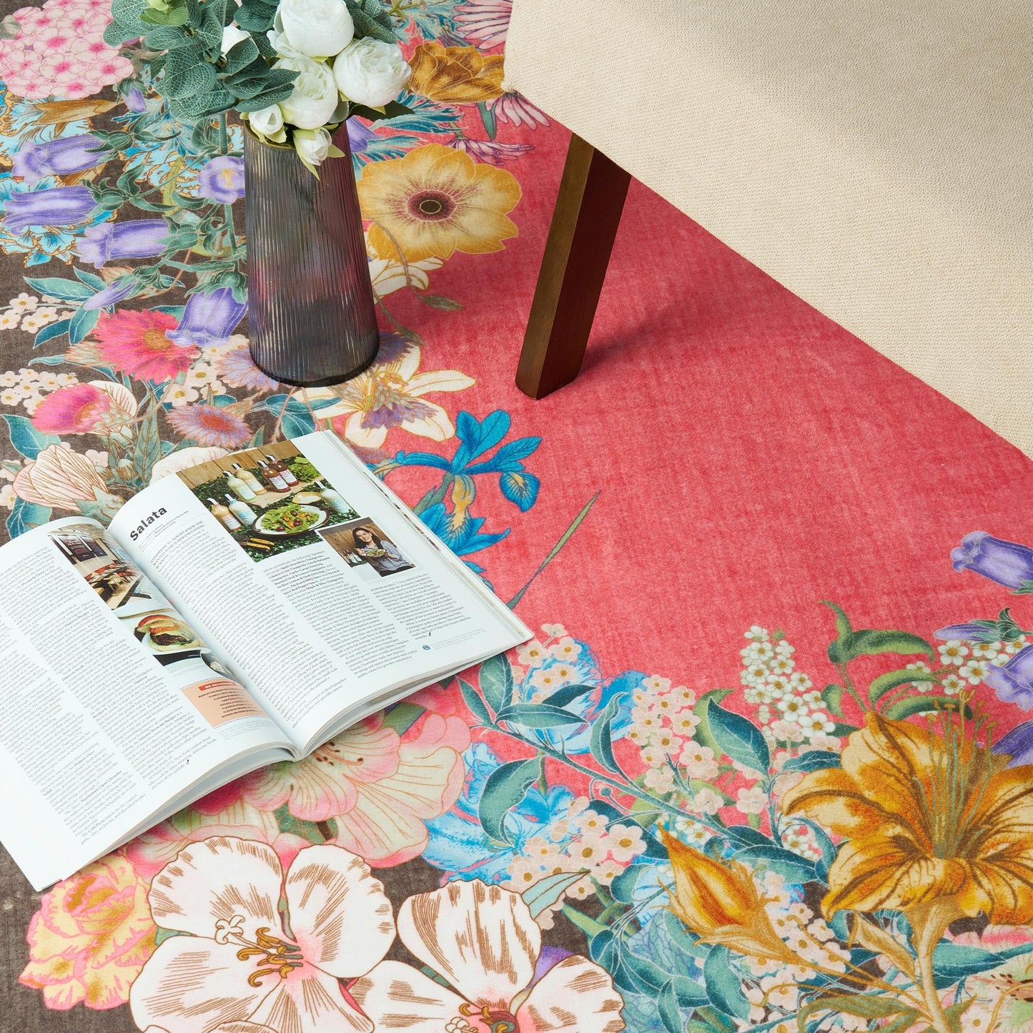 8x10 Floral Area Rug for Living Room Machine Washable Rose Brown Boho Floral Print Carpet Non-Slip Stain Resistant Floor Mat for Bedroom Dining Room Home Office Decor