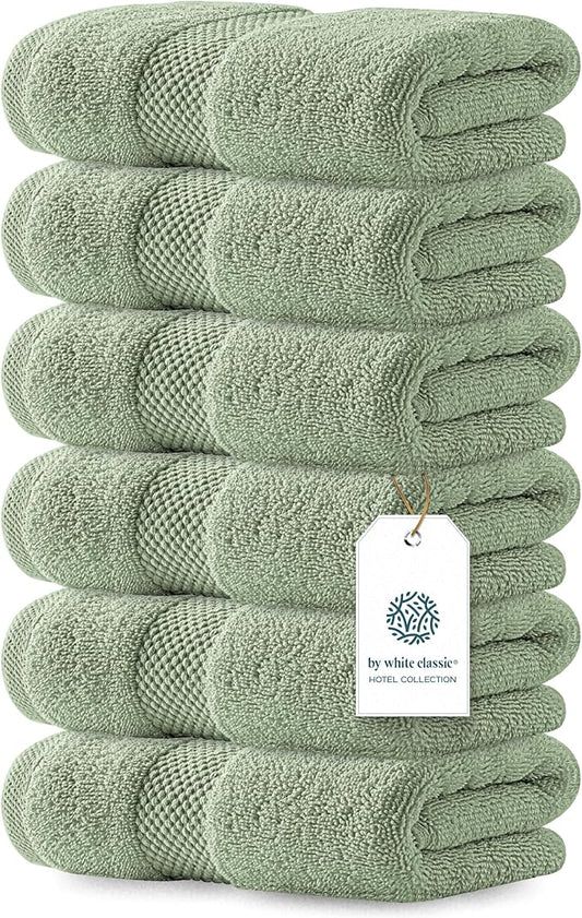 White Classic Luxury Light Green Hand Towels