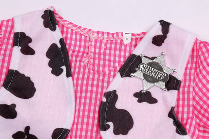Nuehoryu Cowgirl Costume for Girls Western Outfit with Cowgirl Hat for Halloween Western Rodeo Dress Up (5-6 Years)