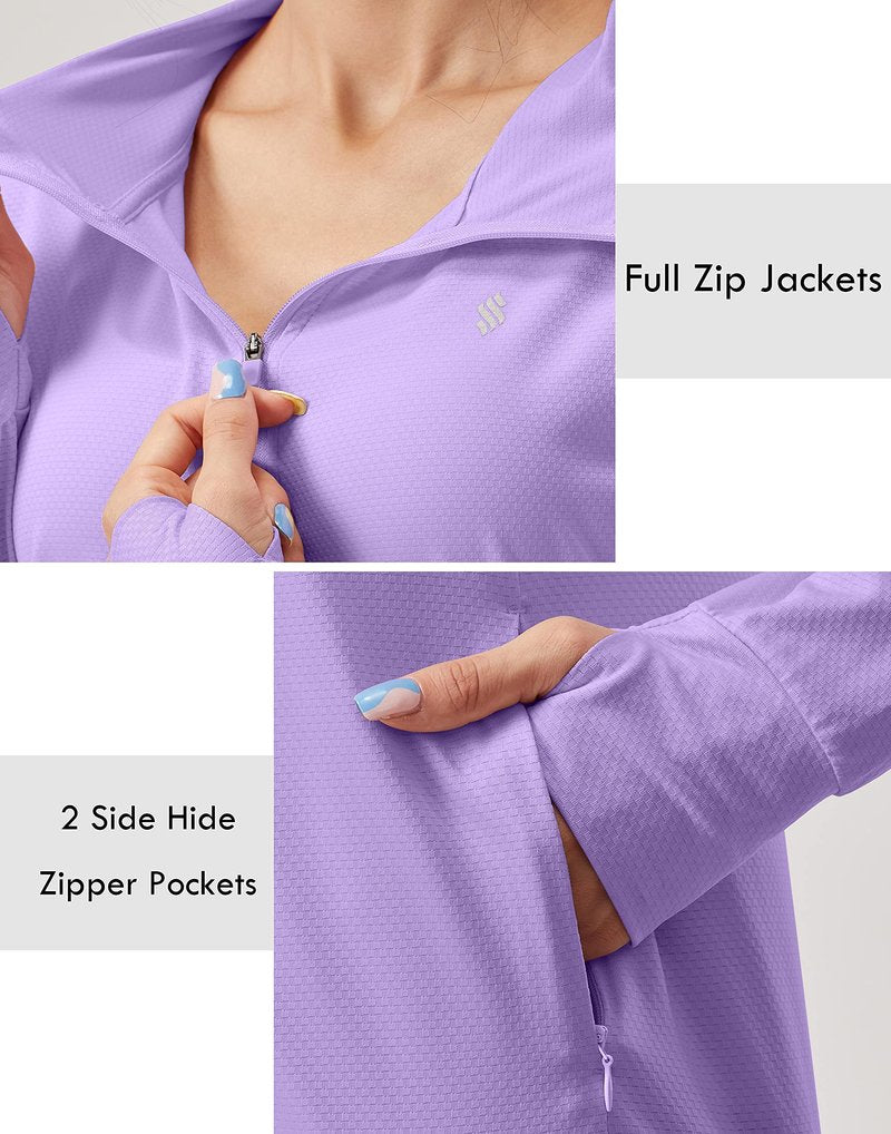 Soothfeel Women's UPF 50+ Sun Protection Hoodie Jacket Lightweight Long Sleeve Sun Shirt for Women with Pocket Hiking Outdoor Purple 3XL