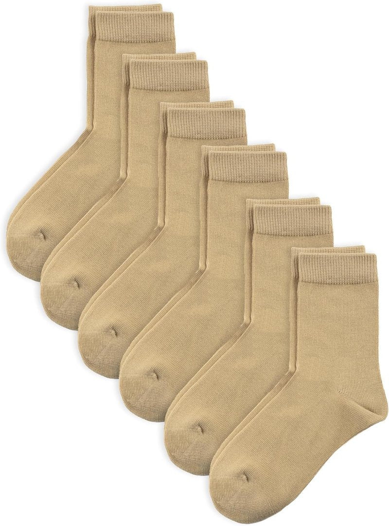 Unisex Kids Crew Dress Socks - Soft Cotton Seamless Toe | 6 Pack in Black, White, Gray, Navy
