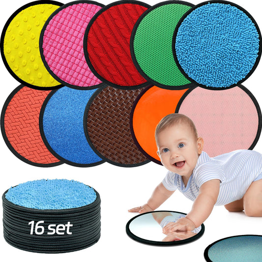 16 Set Sensory Mats, Mixed Colors Sensory Toys for Kids, Tactile Wall Panel for Autistic Children, Assorted Textured Floor Tiles Educational Learning Room Provide Fun Play Equipment (Round, 8.3 Inch)