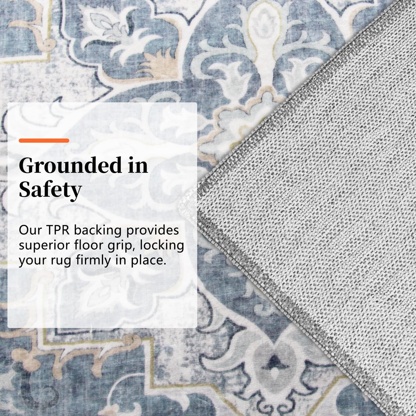 TTelephant 4x6 Area Rug, Soft Non-Slip Vintage Medallion Rug, Low-Pile Printed Indoor Washable Area Rugs for Living Room, Bedroom Bedside, Entryway, Kitchen -Blue/Gray