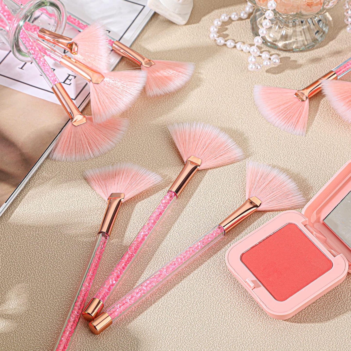 9 Pieces Facial Fan Mask Brushes, Soft Facial Applicator Brushes Tools for Peel Glycolic Makeup for Mud Cream(Champagne)