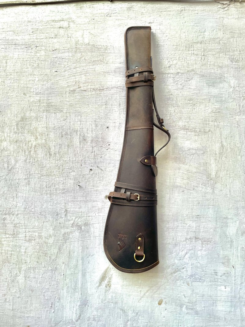 ZOLO LEATHERS Western Hardwax Leather Shooting Gun Cover Shotgun Case Leather Rifle Scabbard with Adjustable Shoulder Strap (Vintage Brown)