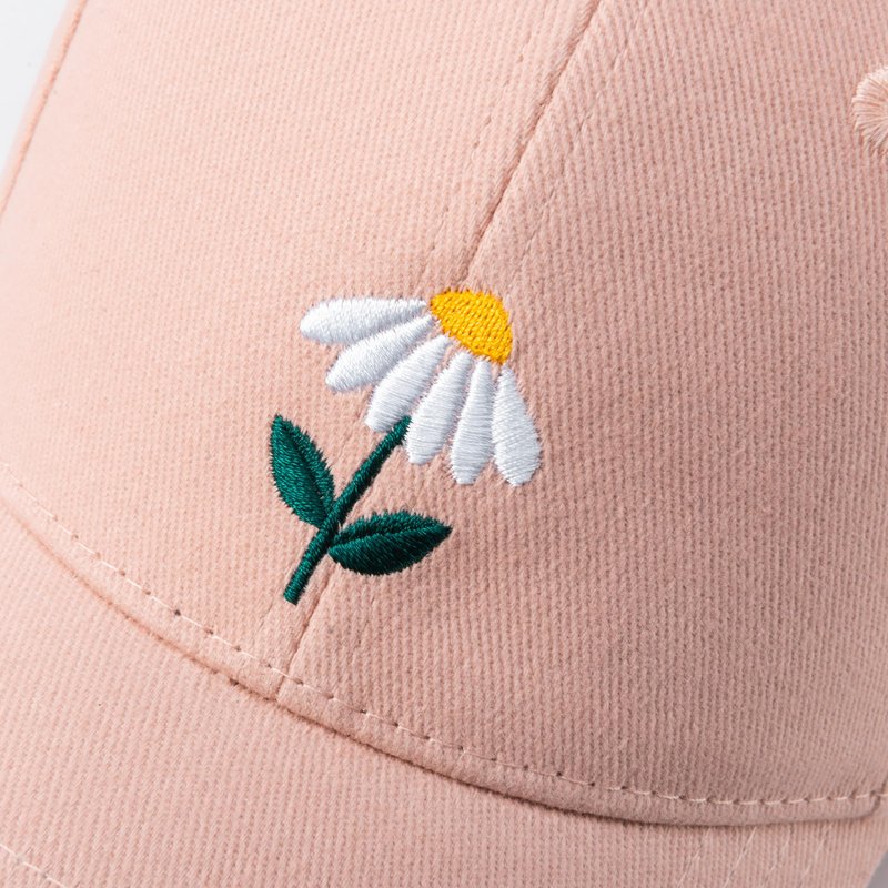 Kids Baseball Cap for Children, Premium Cotton, Stylish Hat Design- Girls 3-7 Years Age - Pastel Pink, White Daisy Patch