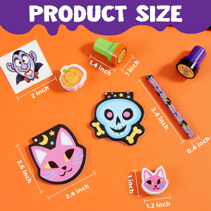 JOYIN 168 Pcs 24 Pack Assorted Halloween Art and Craft Stationery Kids Gift Set Trick or Treat Party Favor Toy Including Halloween Bag, Notepads, Stamps, Pencils, Stickers and Temporary Tattoos