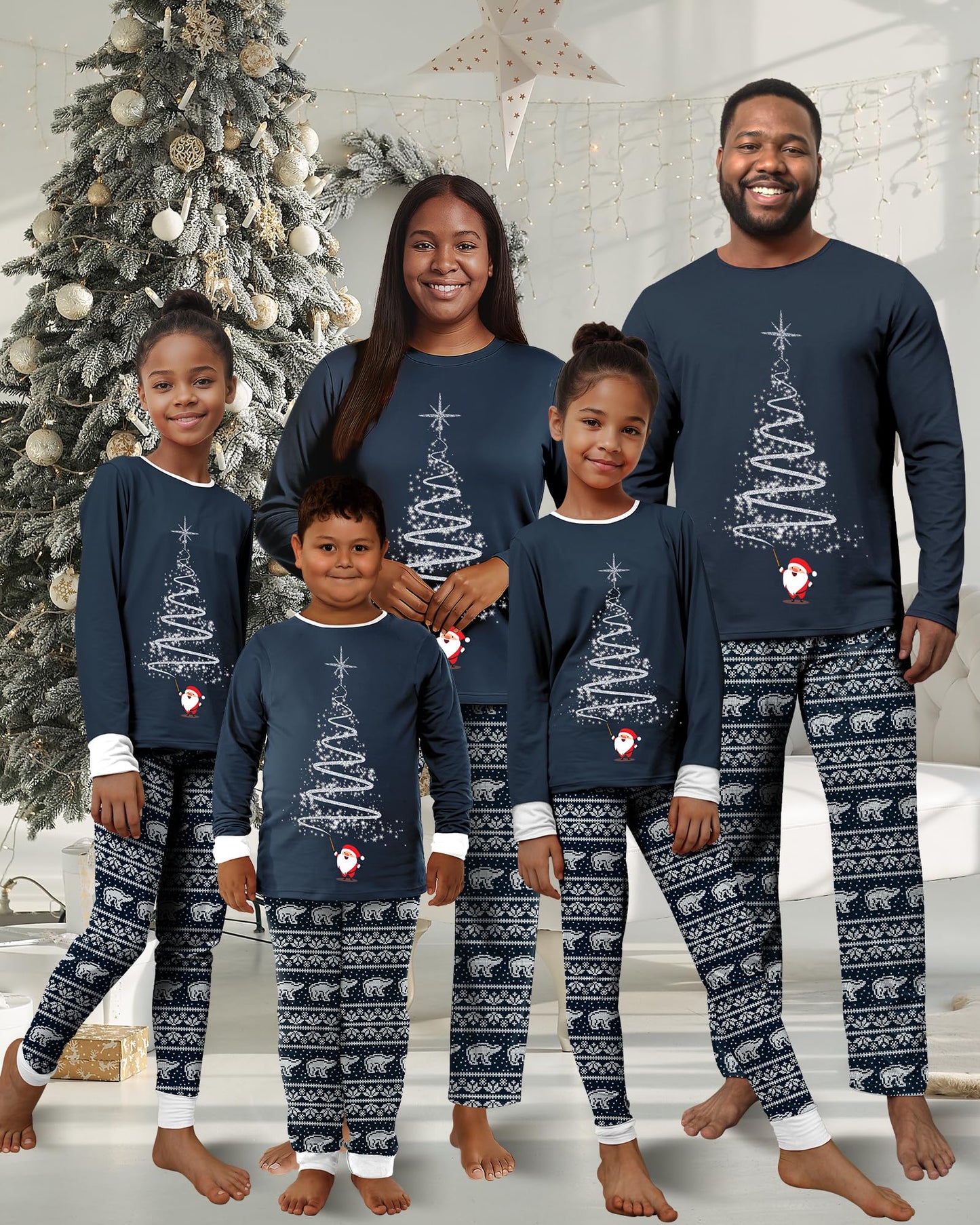 Rnxrbb 2025 Matching Family Christmas Pajamas Holiday Family Christmas Pjs Set Sleepwear Xmas Jammies Men Women Kids Couples,Navy Xmas Fireworks-K-2T