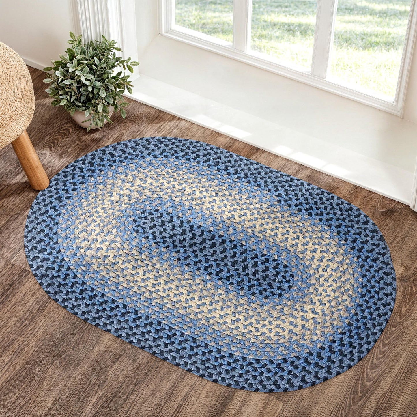 RRI Home Decor Tranquility TQ12 Blue 2' x 3' Oval - Braided Area Rug, Home Decor, Floor Mat or Bedroom Rug - Easy Care, Ideal for High Traffic Areas in Hallway and Living Room - Made in USA