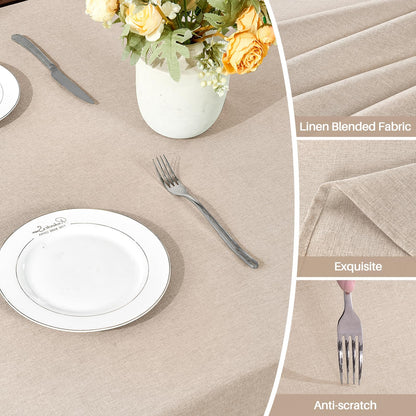 AUSSPVOCT Linen Textured Tablecloth Round Table Cloths 60 inch Water Resistant Spill-Proof Wipeable Tablecloths Wrinkle Free Table Covers for Dining, Farmhouse, Outdoor, Kitchen, Banquet, Khaki