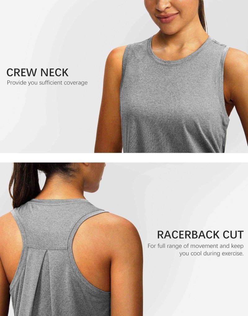 Women's Workout Tops Racerback Athletic Tank Tops Sleeveless Loose Fit Yoga Running Gym Shirts for Women(Heather Grey,L)