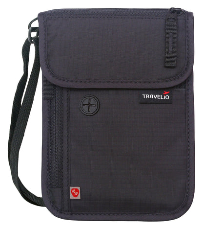 RFID Blocking Neck Travel Wallet Hidden Passport Holder Pouch for Men & Women (Black)