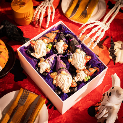 Valery Madelyn Gnomes Halloween Decorations Indoor, 3 Pcs Resin Gnome Decor for Home with Bat Witch Hat, Halloween Figurines Elf Dwarf with Broom Jack O Lantern for Table Tiered Tray Outdoor, 3.6"