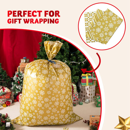 JOYIN 3 PCS 56”x36” Jumbo present Bags Parties Gold for Xmas Large Holiday Plastic Gift Bag, Christmas Decorations, Carry-on Luggage, Large Toys and Stuffed Animals