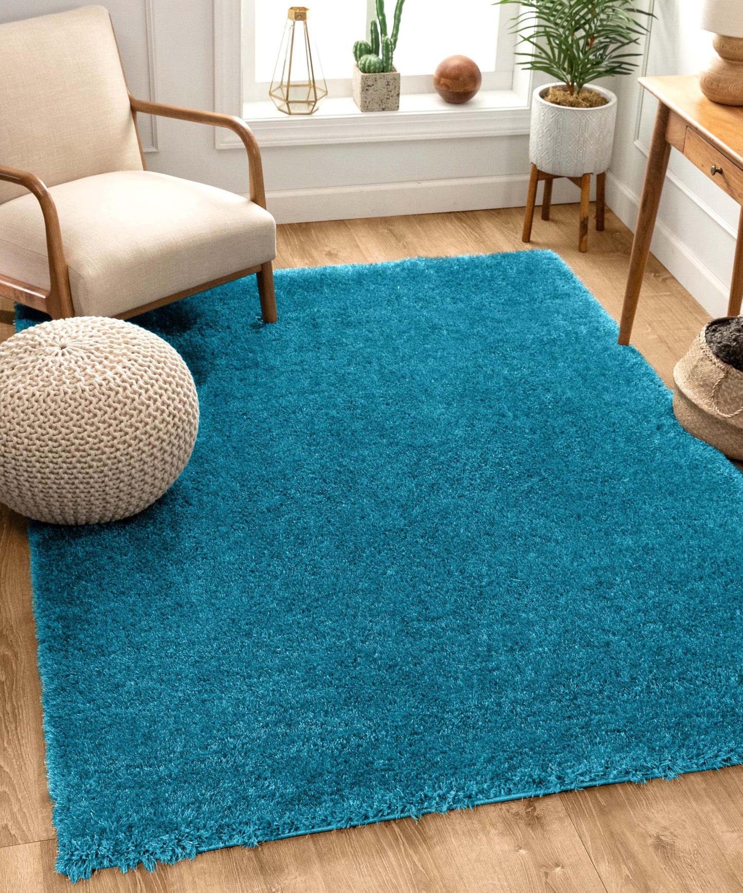 Well Woven Feather Collection Liza Shag Rug – Turquoise Blue, 9'3" x 12'6" for Grand Living Room and Dining Room - Soft Plush Feel